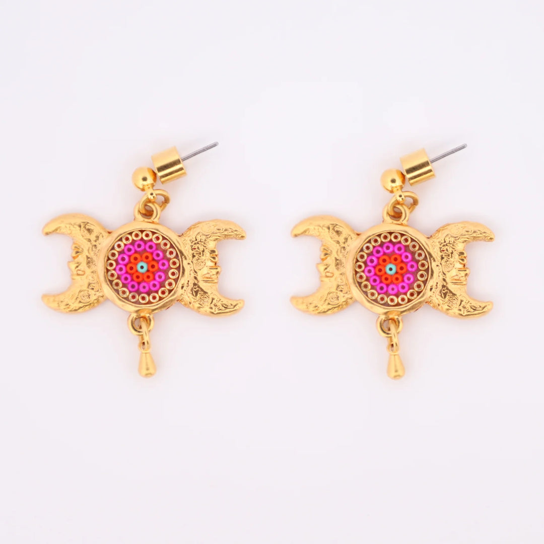 Aretes Arte Huichol Símbolos de Amor, Juventud y Sabiduría