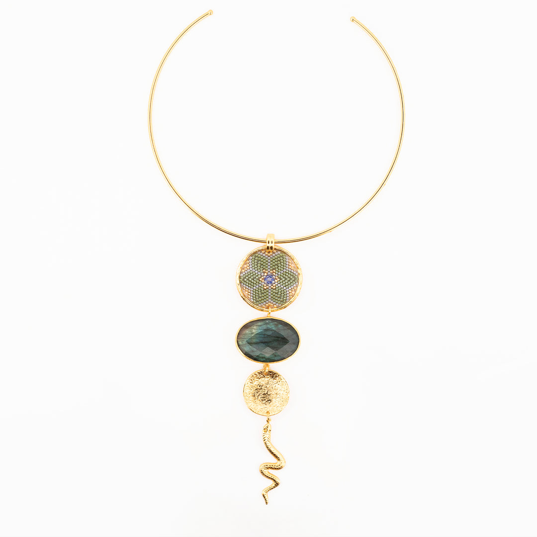 Gargantilla Labradorita y Serpiente Coatlicue