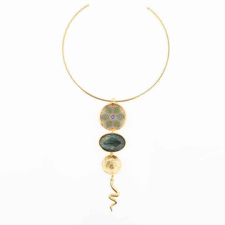 Gargantilla Labradorita y Serpiente Coatlicue