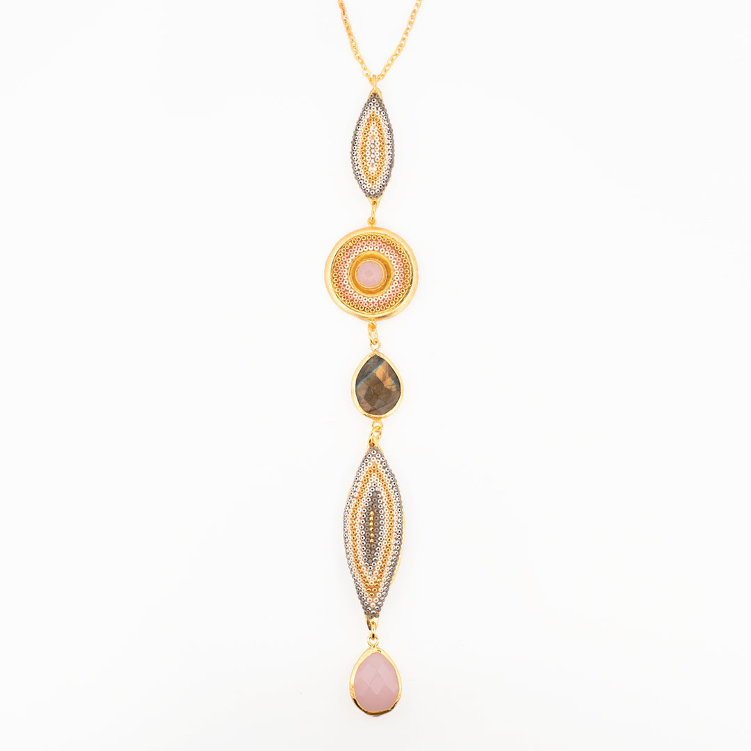 Collar Labradorita y cuarzo rosa Coyolxauhqui