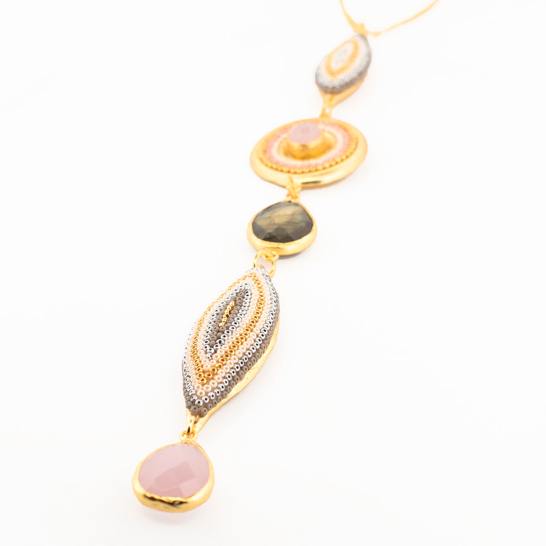Collar Labradorita y cuarzo rosa Coyolxauhqui