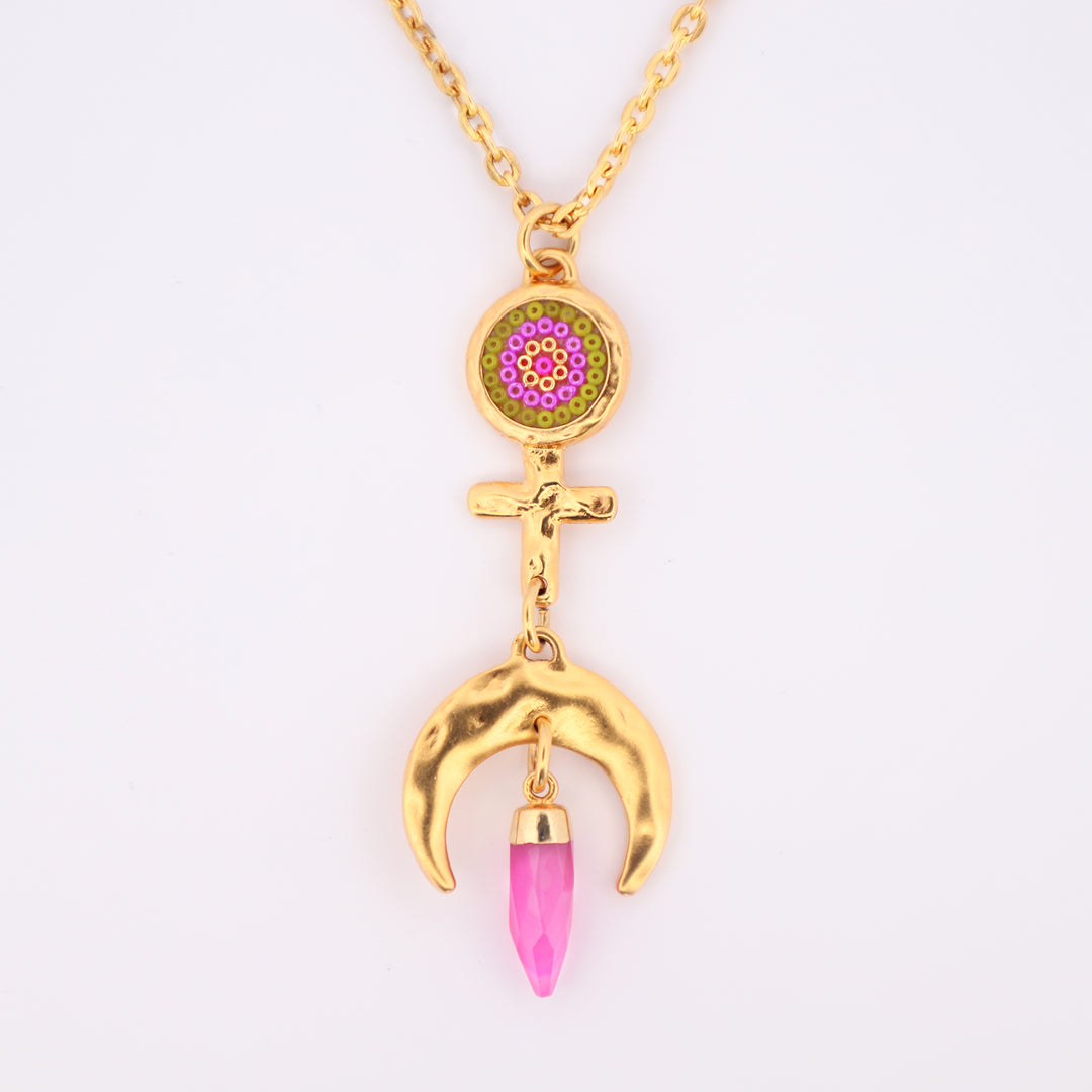 Collar Diosa Lunar Bañado en Oro con Chaquira