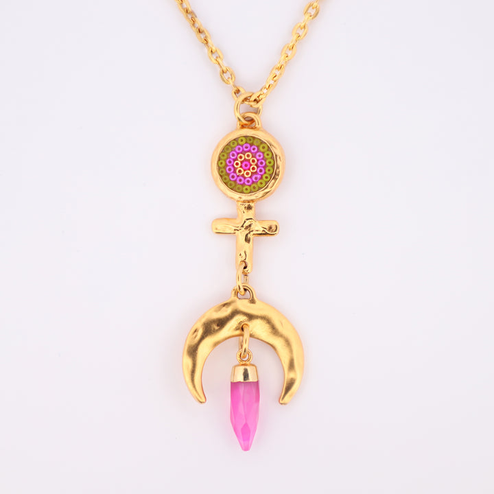 Collar Diosa Lunar Bañado en Oro con Chaquira