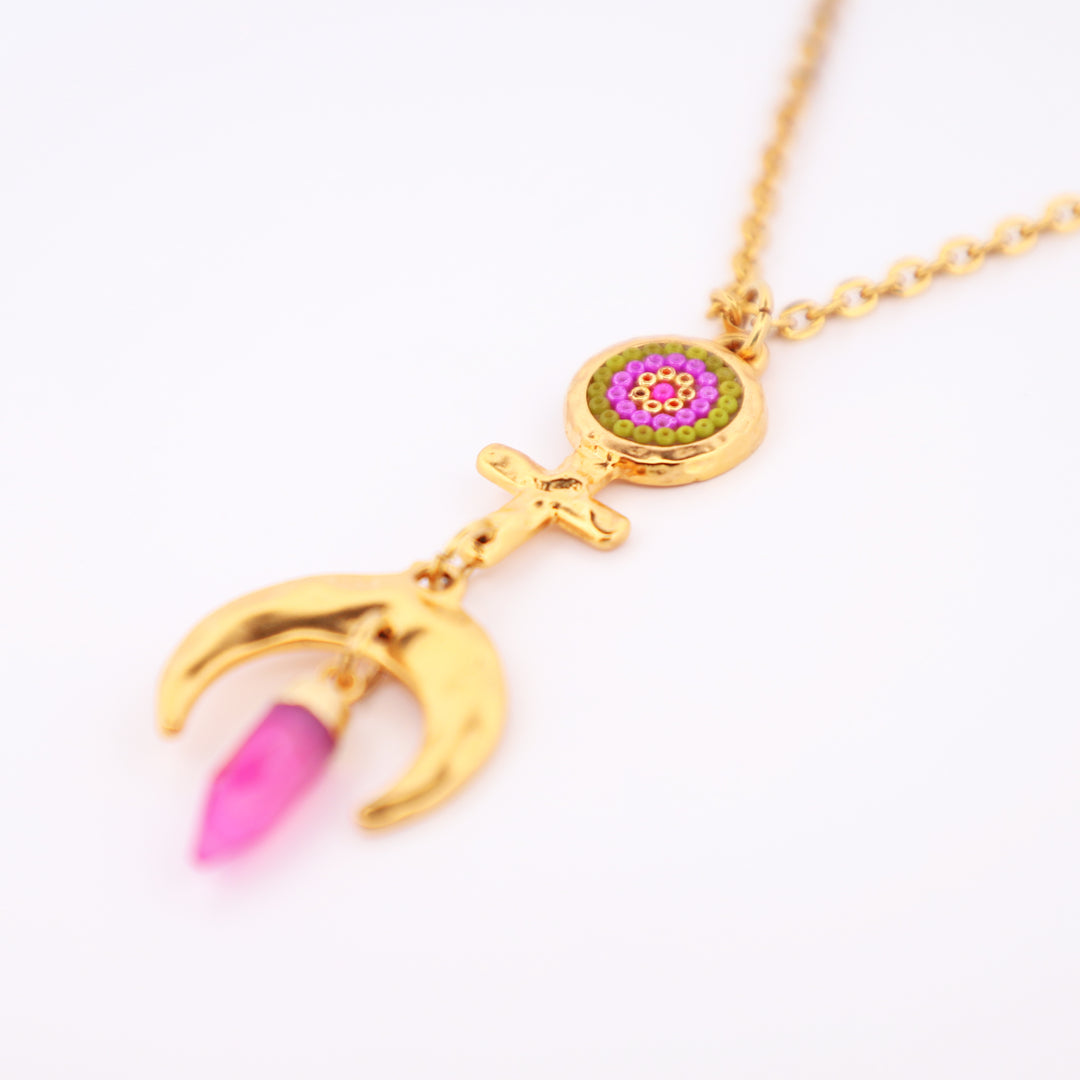 Collar Diosa Lunar Bañado en Oro con Chaquira