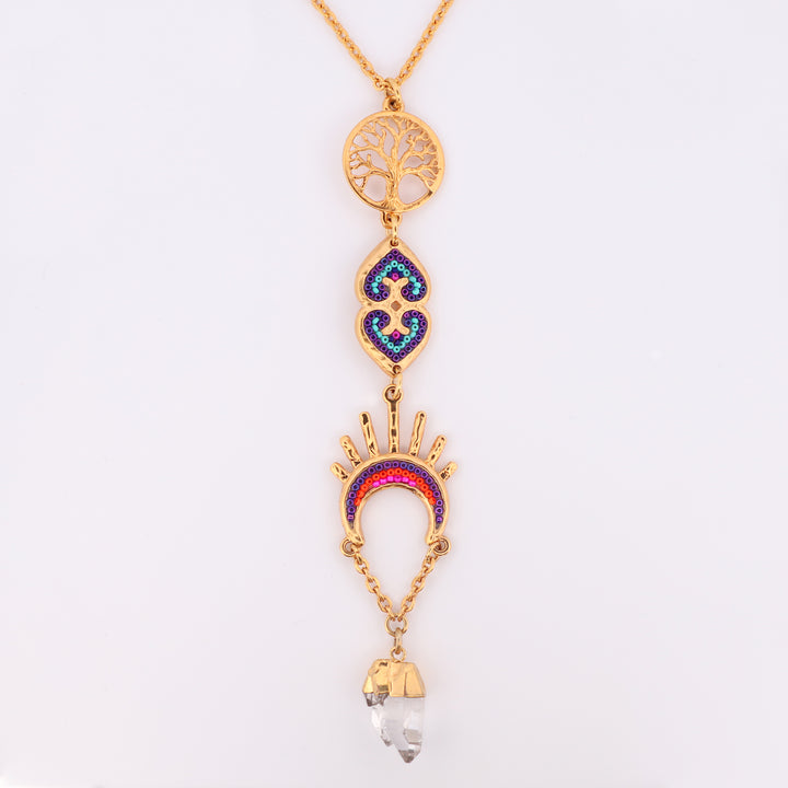 Collar Transformación Espiritual Arte Wixárika Bañado en Oro