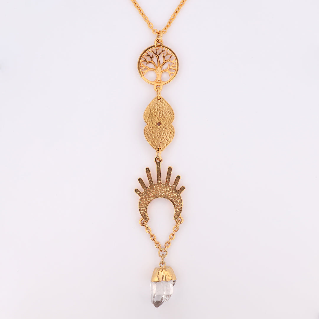 Collar Transformación Espiritual Arte Wixárika Bañado en Oro