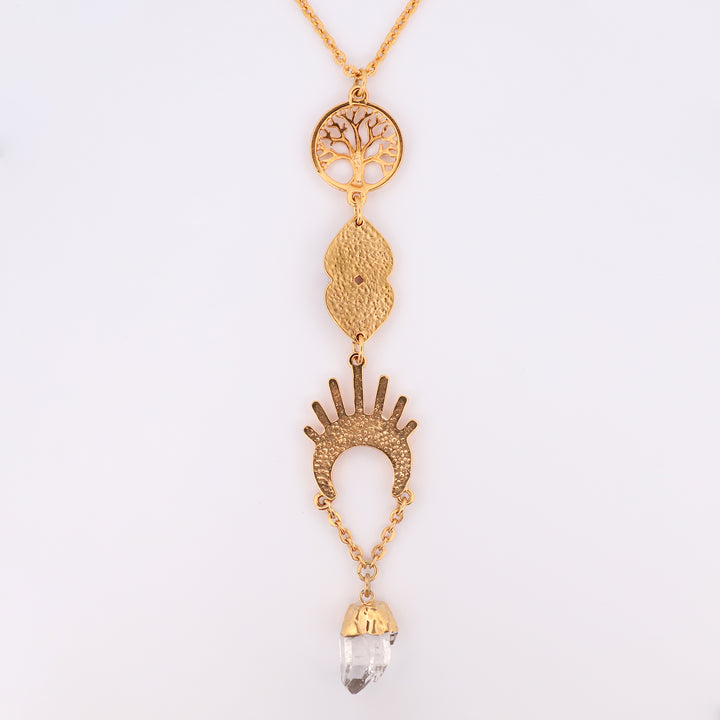 Collar Transformación Espiritual Arte Wixárika Bañado en Oro