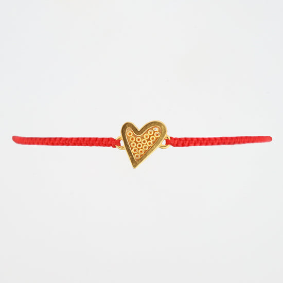 Pulsera Corazón Chiquita en baño de oro 24k y macramé mini 413